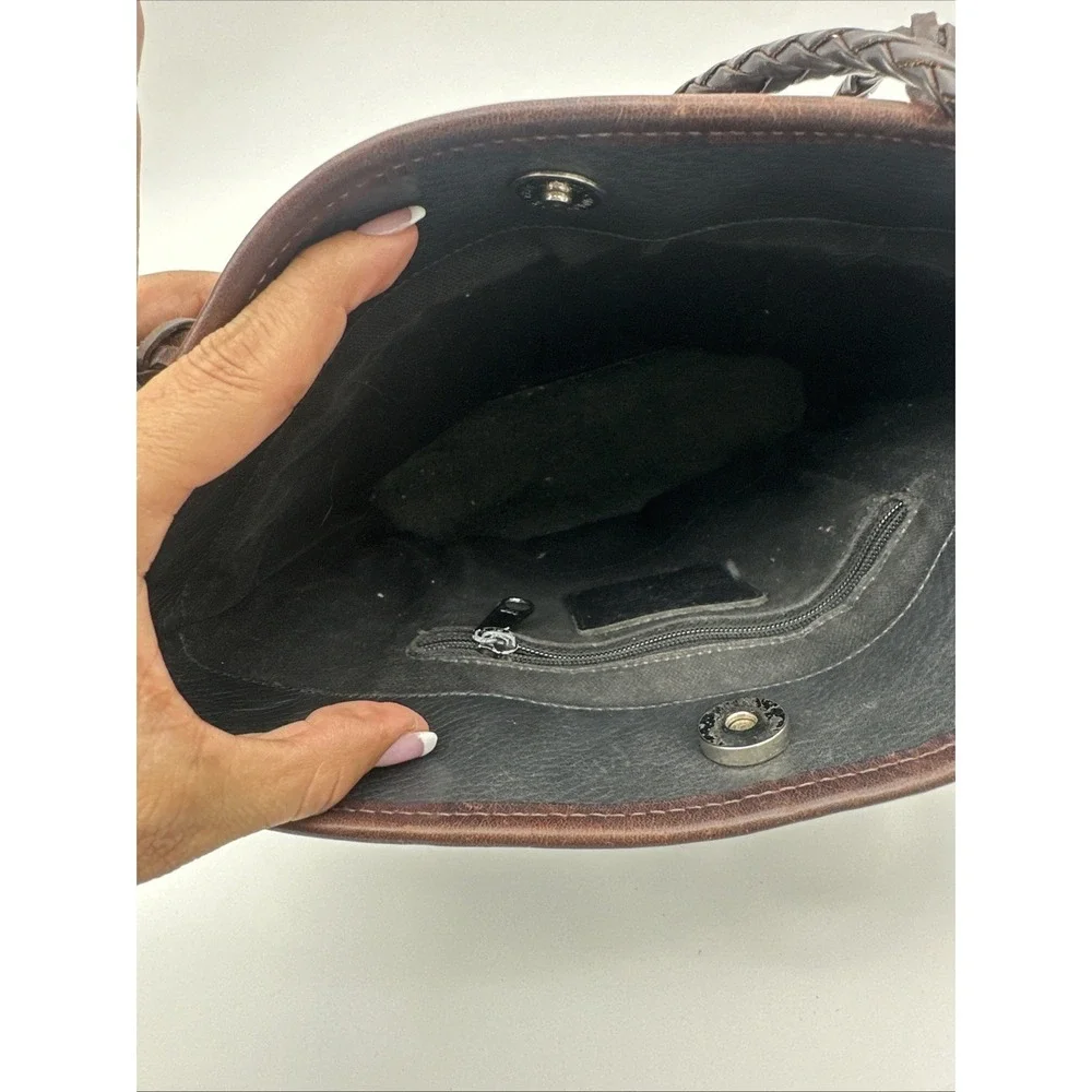 Brighton Courtney Black Pebbled Leather Croc Embossed‎ Tote Handbag EUC